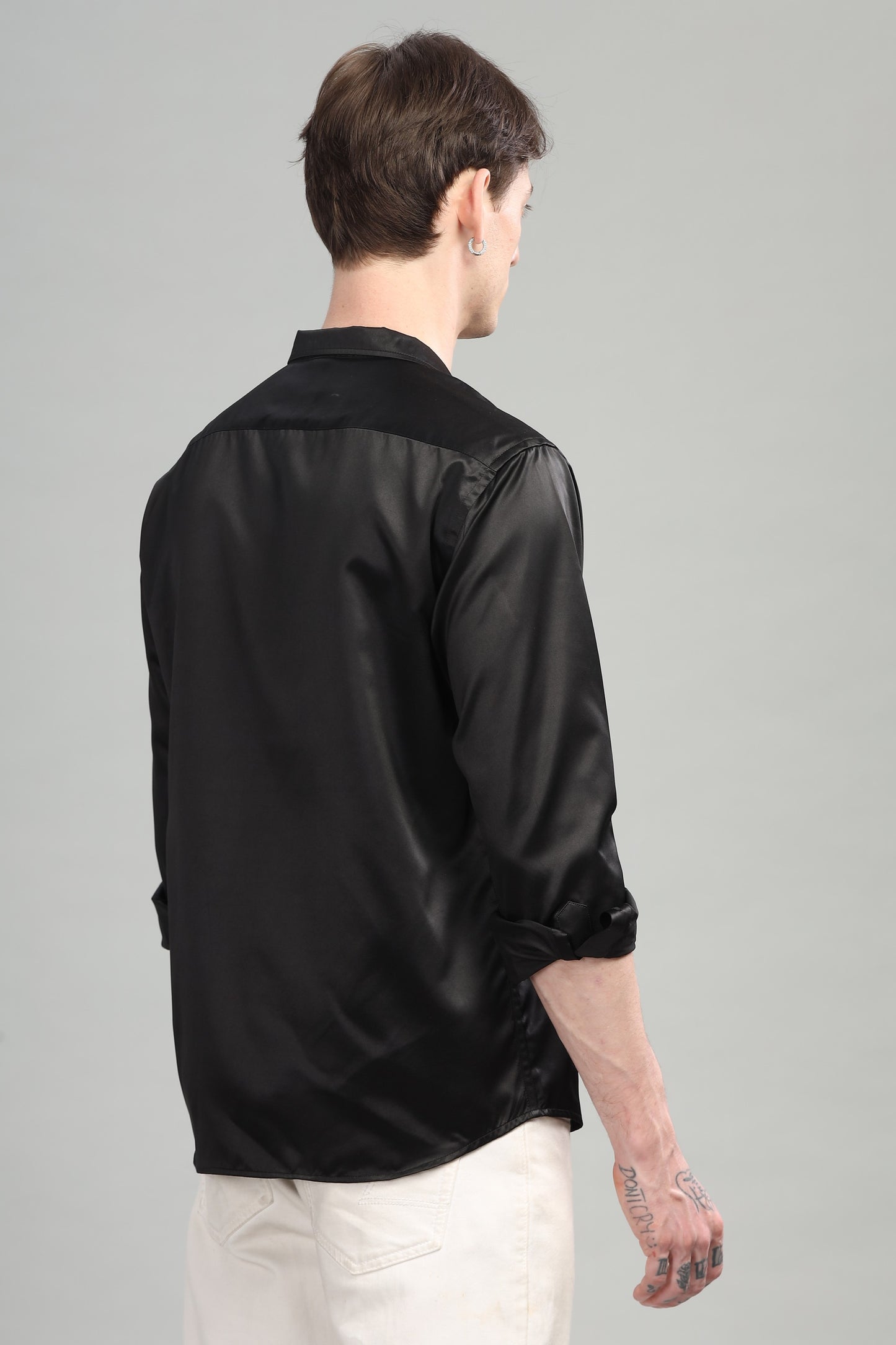 Satin Black Cuban Collar Shirt