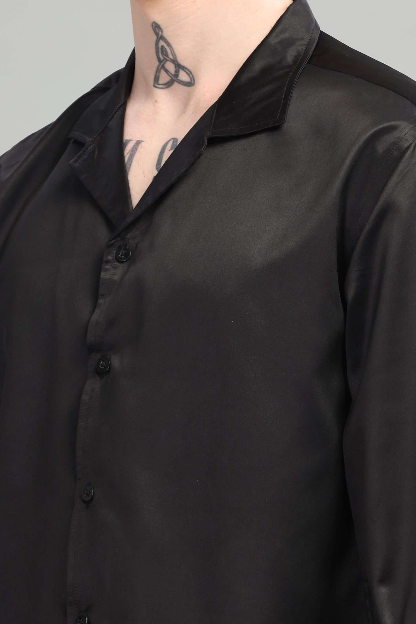 Satin Black Cuban Collar Shirt