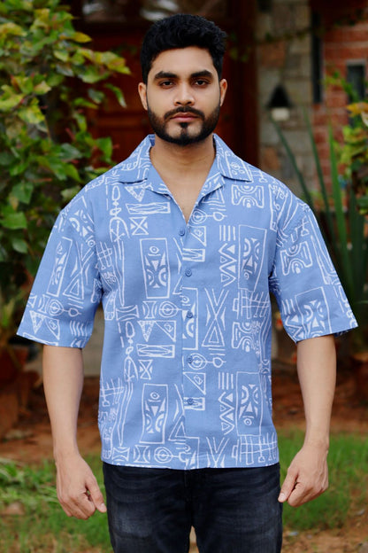 Tribal Printed Light Blue Shirt