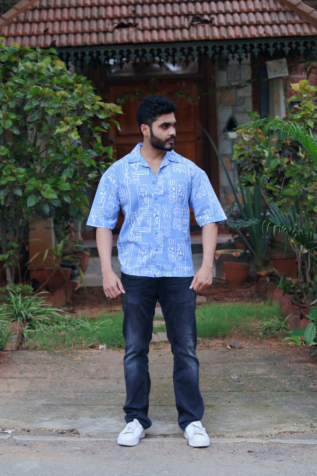 Tribal Printed Light Blue Shirt