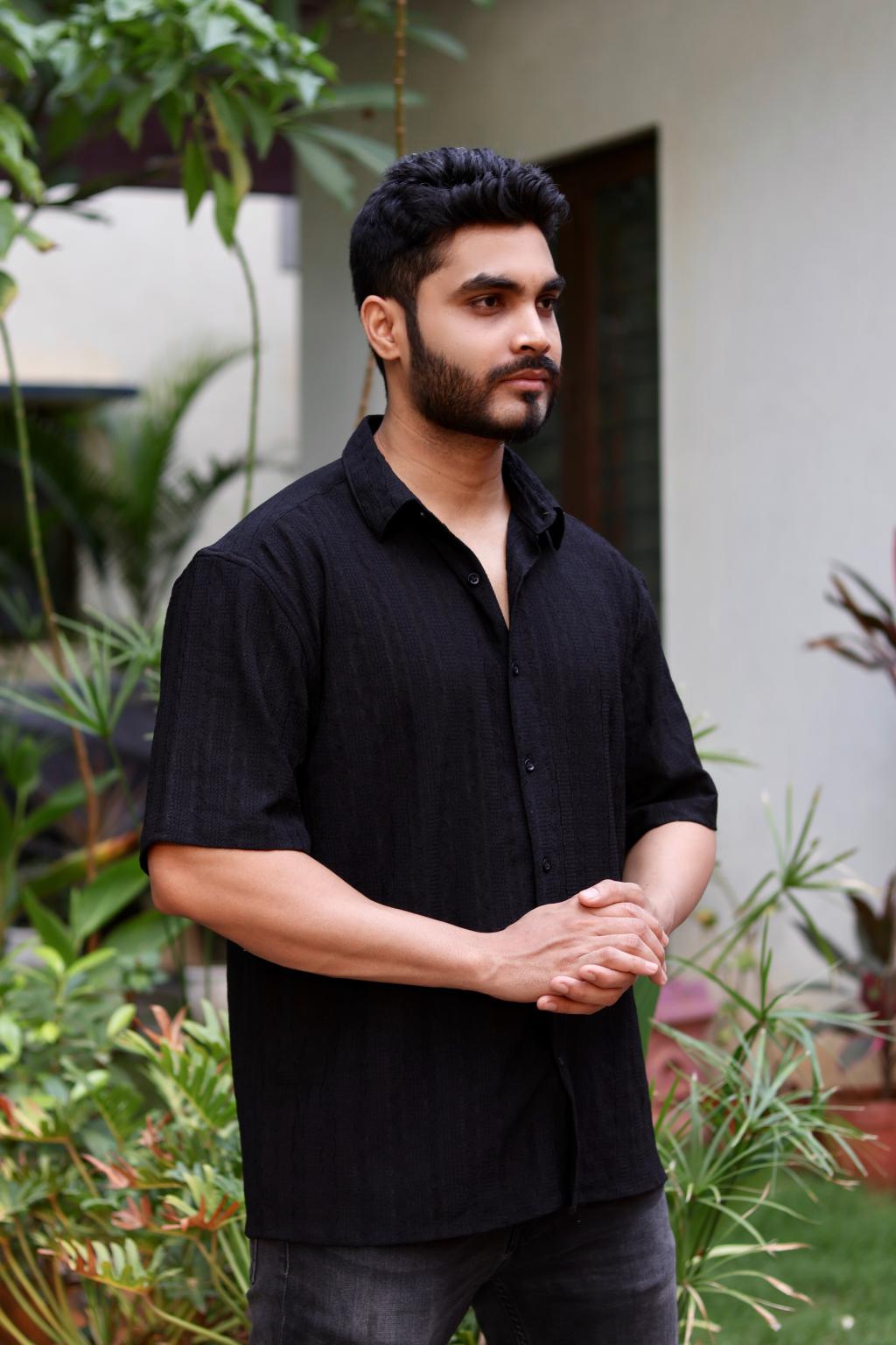 Black Textured Strip Shirt