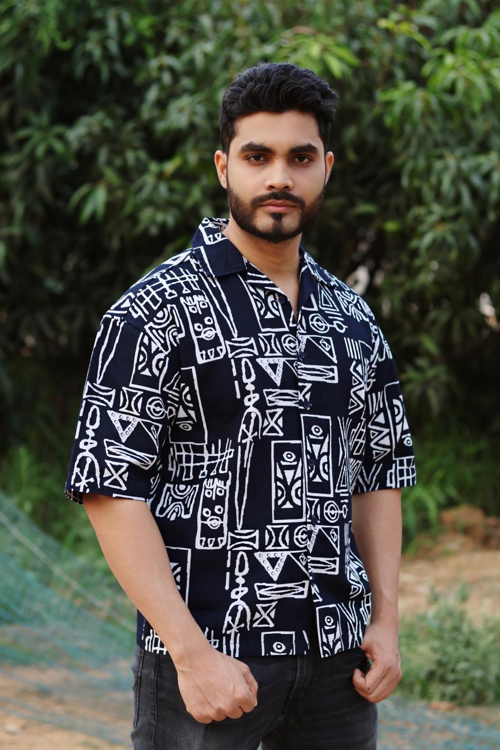 Tribal Printed Navy Blue Shirt