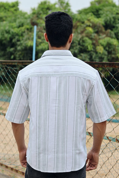 Green Strip Jute Half Sleeves Shirt