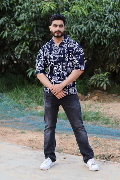 Tribal Printed Navy Blue Shirt