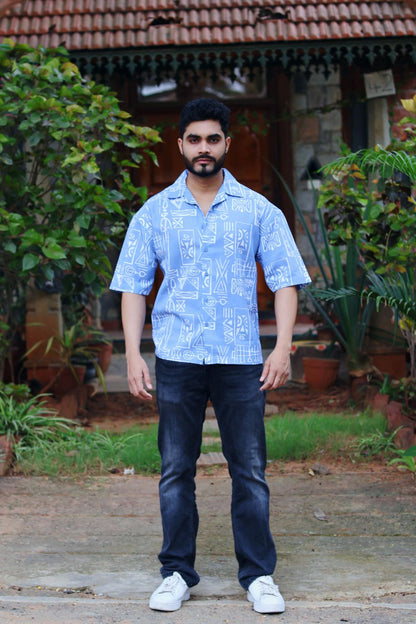 Tribal Printed Light Blue Shirt