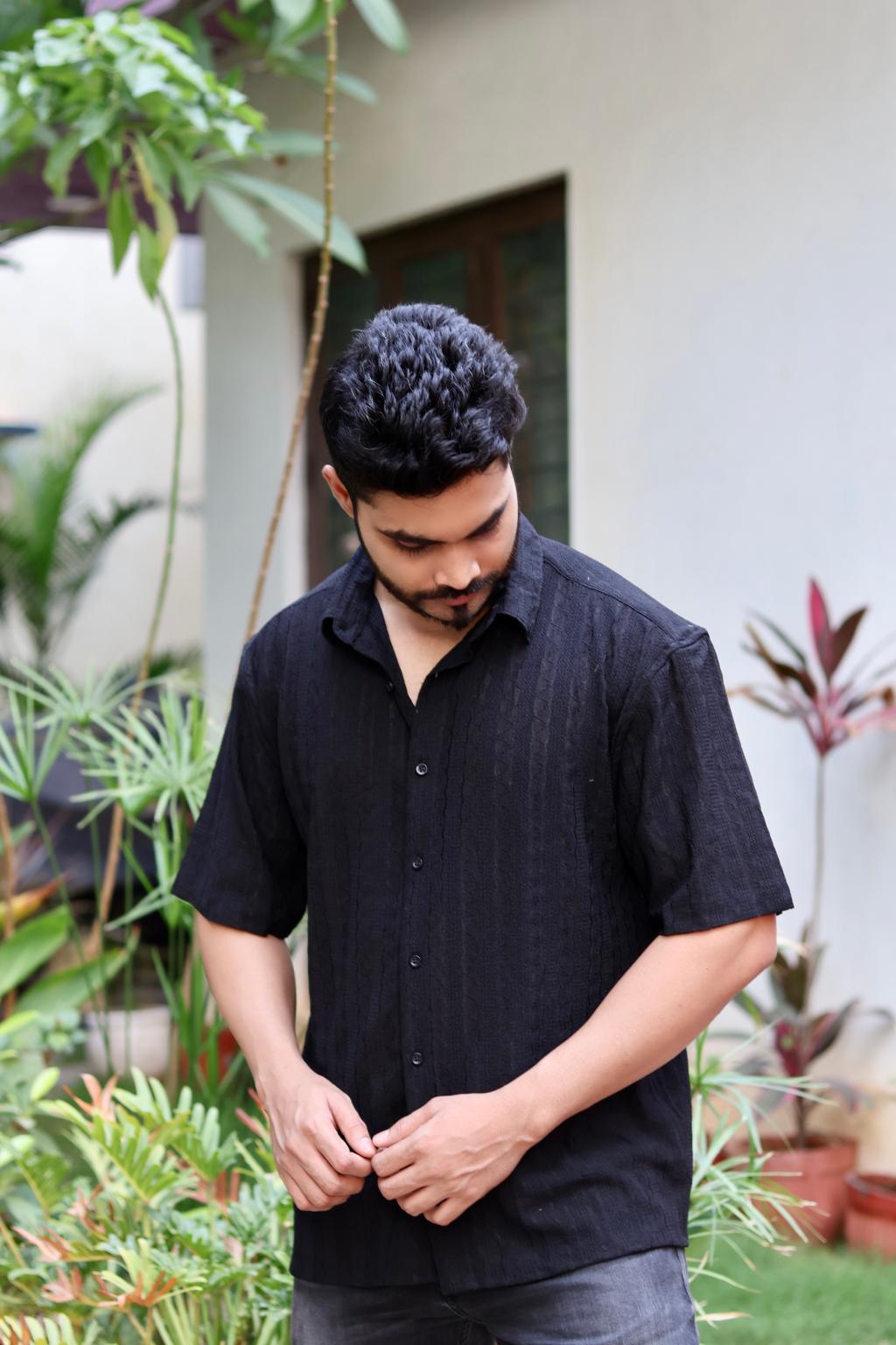 Black Textured Strip Shirt