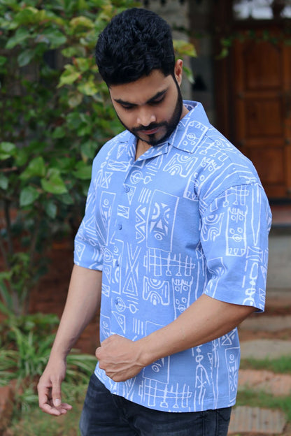 Tribal Printed Light Blue Shirt