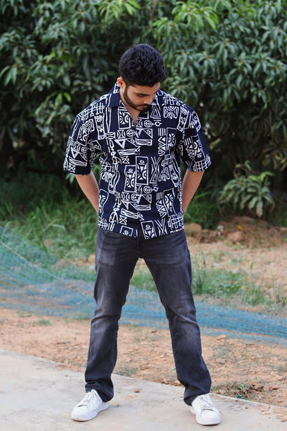 Tribal Printed Navy Blue Shirt