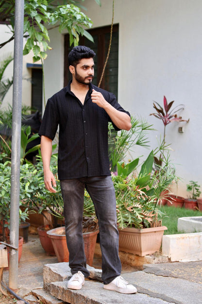 Black Textured Strip Shirt