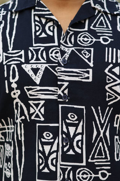 Tribal Printed Navy Blue Shirt