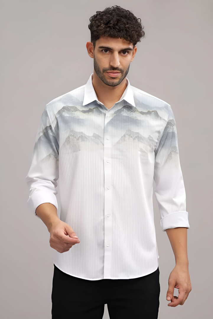 Mountain Printed White Shirt